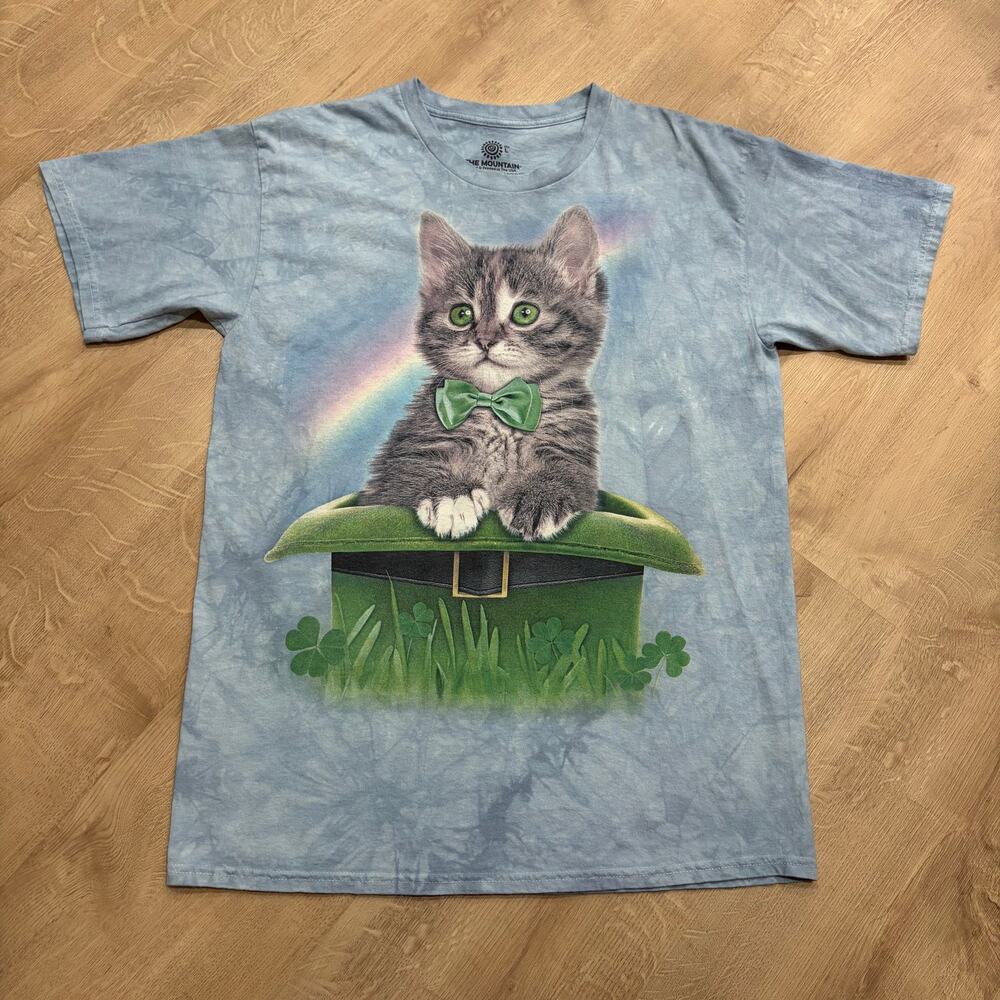 The Mountain Cat Kitten in Green Top Hat St Patrick's Day T-Shirt Men's Large L